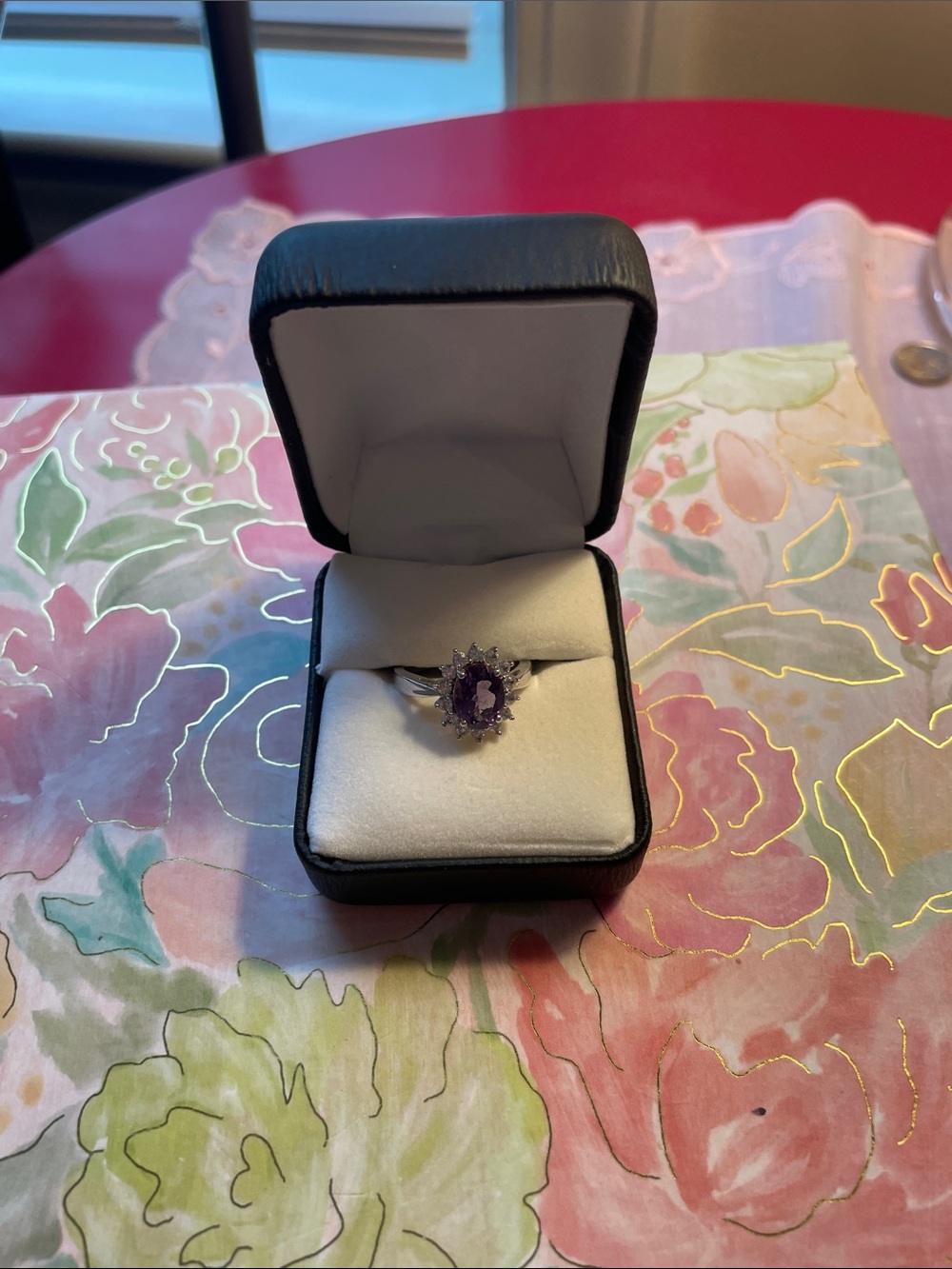 Sterling Silver Purple Amethyst Halo Ring